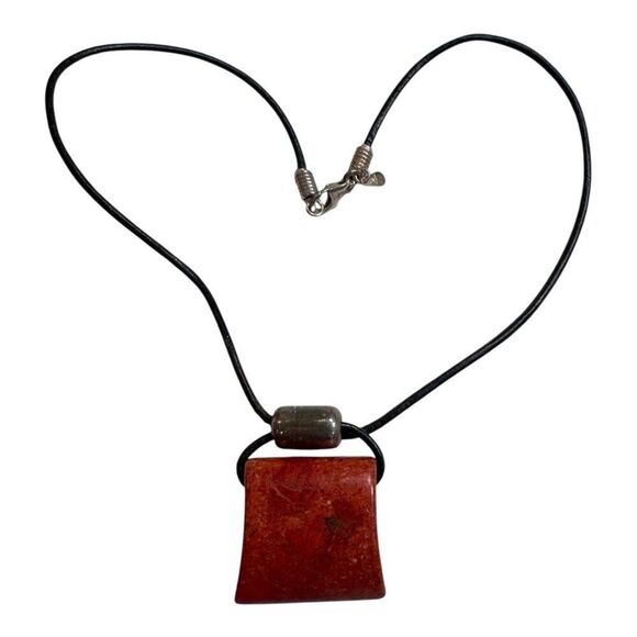 Silpada Cardinal Rule Red Coral Pendant Black Leather Cord Necklace Square - Picture 10 of 14